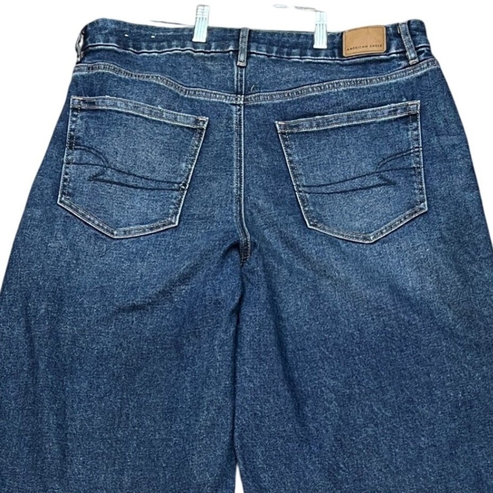 American Eagle Jeans Womens 14 34x35 Dark Wash 5 Pocket Wide Leg Stretch Flare - Picture 6 of 16